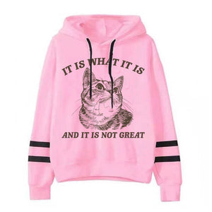 Funny Animal Cat It Is What It Is Print Hoodies Cute Animal Lover Gift Harajuku Fashion Hoodie Unisex Kittens Premium Sweatshirt