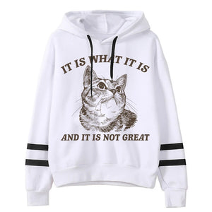 Funny Animal Cat It Is What It Is Print Hoodies Cute Animal Lover Gift Harajuku Fashion Hoodie Unisex Kittens Premium Sweatshirt