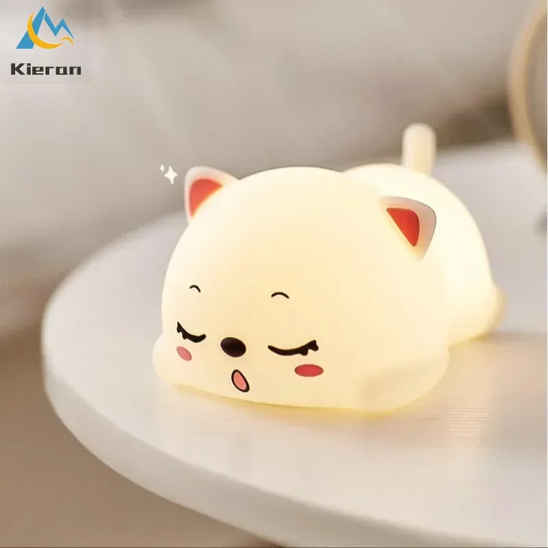 Lovely Cat USB Rechargeable Silicone LED Night Light Bedroom