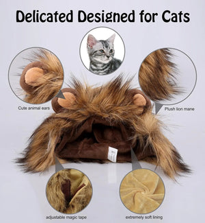 TONG Cat Costume Lion Mane Cat Wig Hat