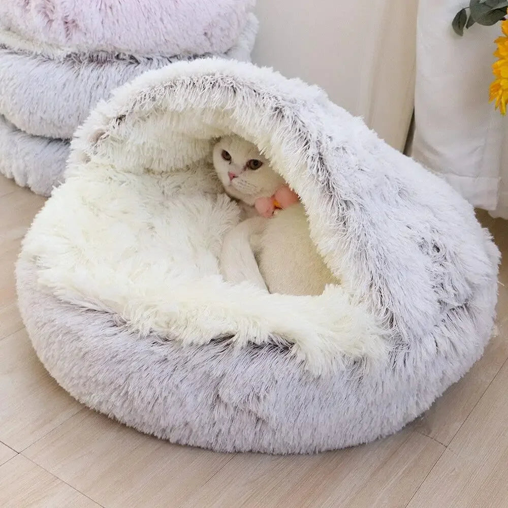 Cozy Round Pet Bed with Detachable Cover Dual-Purpose