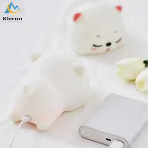 Lovely Cat USB Rechargeable Silicone LED Night Light Bedroom